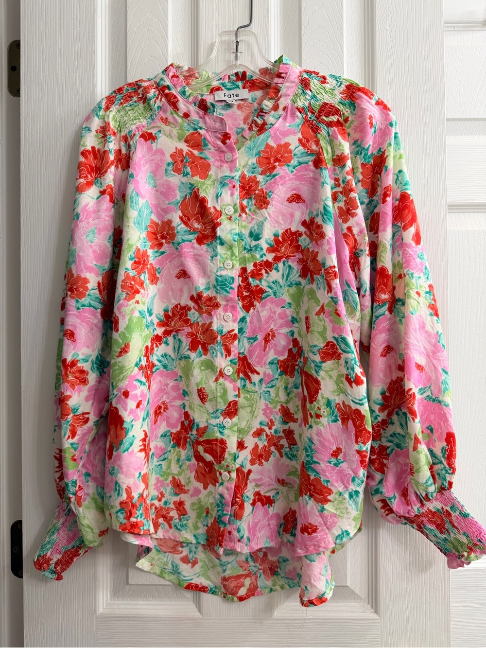 Fate Floral Button-Front Pink & Red Long-Sleeve Shirt